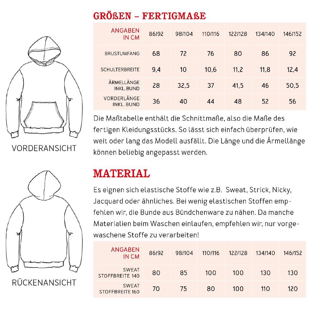 Papierschnittmuster Oversize Hoodie Jona Gr. 86-152